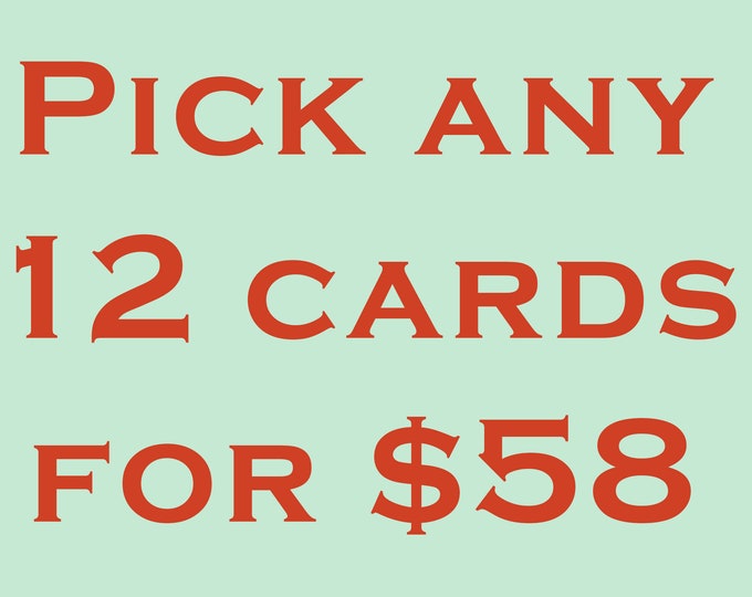 Pick 12 Cards Value Pack. Embossed Card Set Letterpress cards Sale. Assorted. Blank inside.