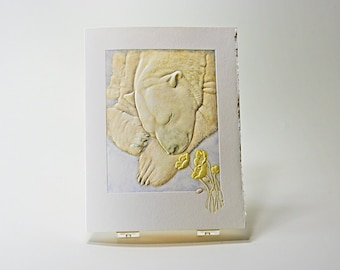 Polar Bear Card. Embossed bear  note card. Wildlife card. Wild animal card. Set of 6 cards OR Single card. Blank inside.