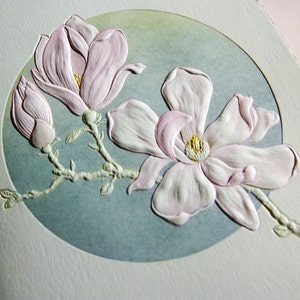 Magnolia Card Flower Letterpress card Wytłoczona kartka z kwiatem. Pojedyncza kartka LUB Zestaw 6 kartek. Puste w środku.