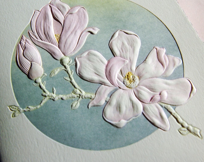 Magnolia Card Flower Letterpress card Embossed flower notecard. Single card OR Set of 6 cards. Blank inside.