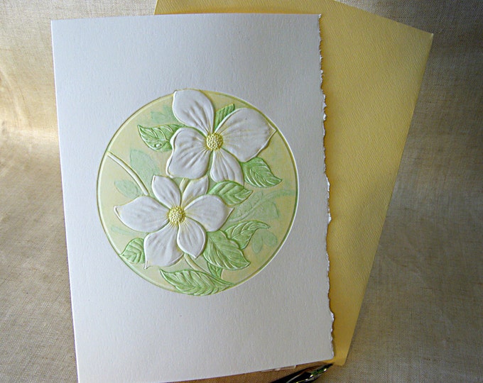 Pacific Dogwood Card Letterpress. Easter card Embossed floral card. Set of 6 cards or Single Card. Blank inside.