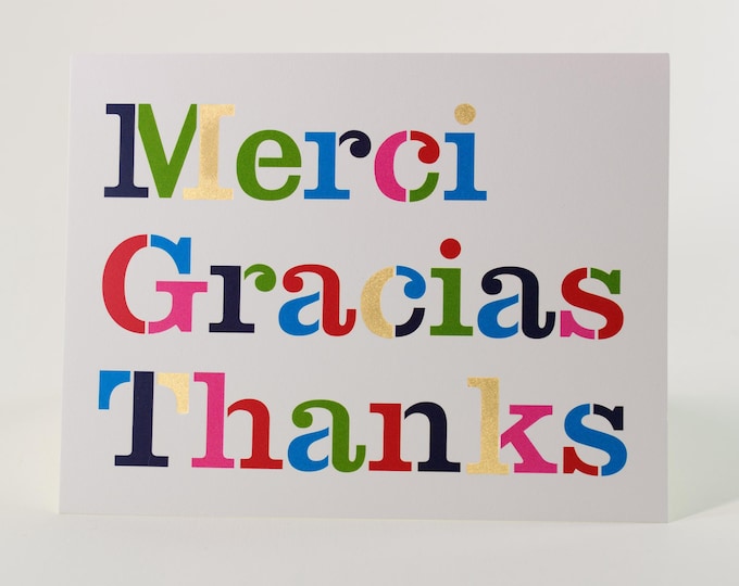 10 Merci Gracias Thanks Note Card Set with  Gold Lined Envelopes. Boxed Stationery Ready for Gifting. Crane & Co Vintage Set. Blank inside.