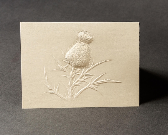 6 Thistle Embossed Cards Set, Floral Stationery gift, Botanical Wildflower, Textured Design, Luxury Note.