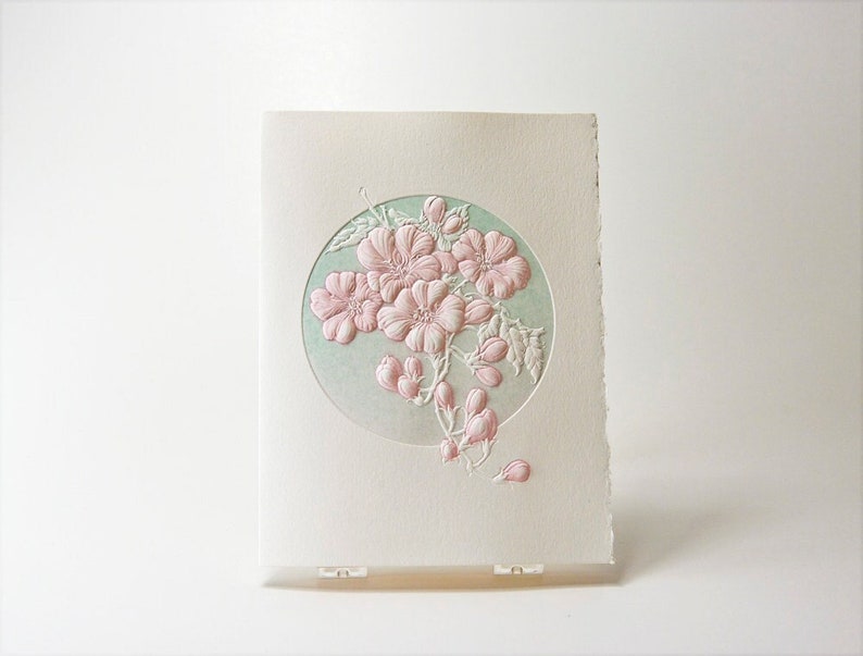 Plum Blossom Card. Embossed flower.Letterpress.Art Greeting Card. Single card or Set of 6 cards.Blank inside. image 1