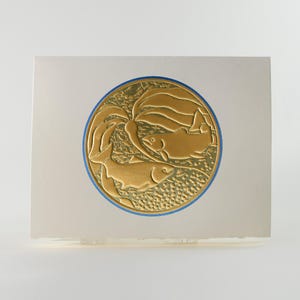 Carte saumon dorée. Carte animalière en relief. Carte pour couple. Carte d'anniversaire. Jeu de 6 cartes ou carte unique. Blanc à l'intérieur.