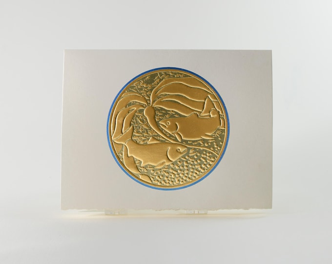 Gold Salmon Card. Embossed Wildlife Card. Card for Couple. Anniversary card. Set of 6 cards or Single card. Blank inside.