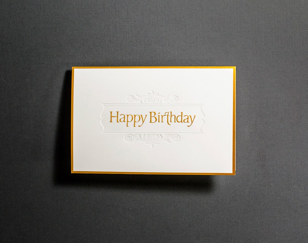 Embossed Gold Happy Birthday Card – Foil Stamped Border - Letterpress ...