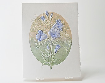 Bell Flower Note Card. Letterpress flower card. Embossed floral card.Single card or Set of 6 cards. Blank inside.