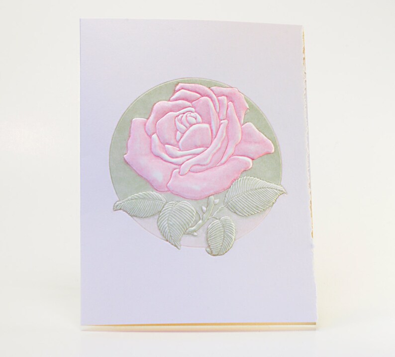 Embossed Pink Rose Card, Letterpress Floral Note Card, Single or Set of ...