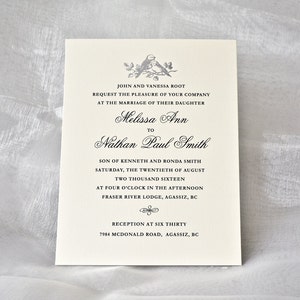 Silver Wedding Invitation Silver LOVE BIRDS Letterpress Wedding Card Silver Foil Invite. Sample.