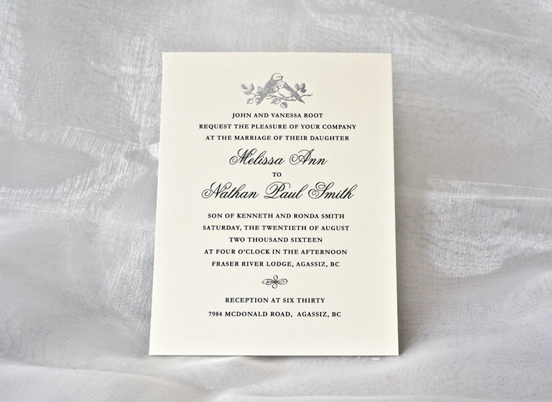 Silver Wedding Invitation Silver Love Birds Letterpress Etsy