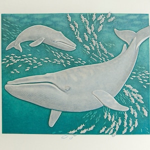 Carte en relief baleines bleues. Carte pour maman et bébé. Carte pour la fête des Mères. Jeu de 6 cartes ou carte unique. Blanc à l'intérieur.