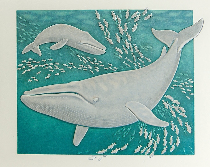 Blue Whales Embossed Card.Mom and baby card.Mothers Day card. Set of 6 cards or Single Card. Blank Inside.