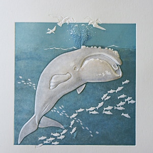 Carte de correspondance de baleine noire. Fête prénatale. Anniversaire. En relief. Typographie. Carte unique. Blanc à l'intérieur.