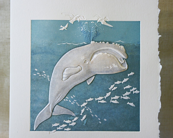 Right Whale Note Card. Baby Shower. Birthday. Embossed. Letterpress. Single card. Blank inside.