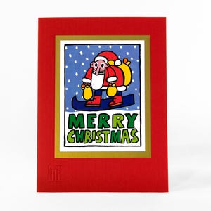 Carte de Noël du père Noël. Carte de joyeux Noël drôle. Carte de vœux moderne. Carte de correspondance saisonnière d'art. Blanc à l'intérieur.