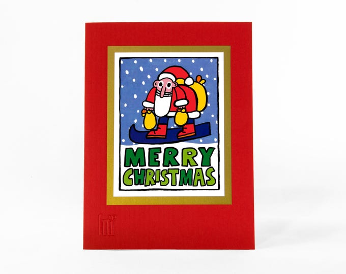 Santa Christmas Card. Funny Merry Christmas Card. Modern holiday card. Art Seasonal Note Card. Blank Inside.