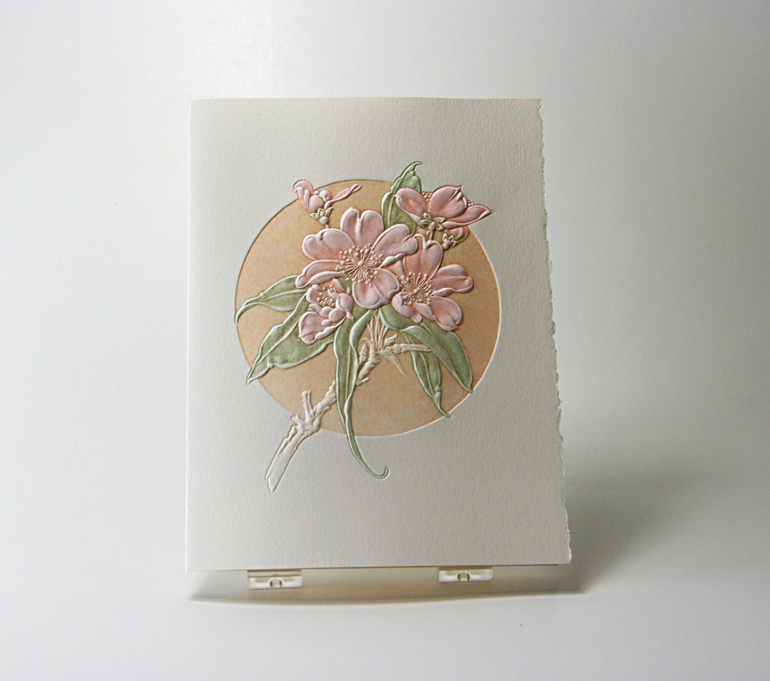 Peach Flower Card. Mothers Day Card.birhday Card. Easter Card. Art Card
