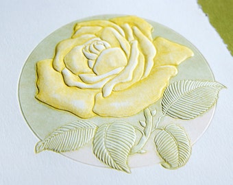 Yellow Rose Card. Letterpress floral card.Embossed Rose card. Set of 6 cards or Single card. Blank inside.