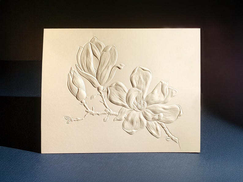 6 Magnolia Embossed Cards. Floral Stationery. Botanical Note Card Set ...