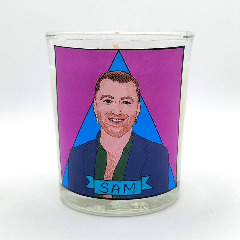 Sam Smith Glass Votive Candle // LGBTQ Idol Altar Candle image 1