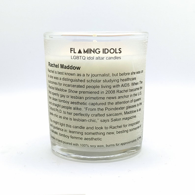 Rachel Maddow Glass Votive Candle // LGBTQ Altar Candle image 2