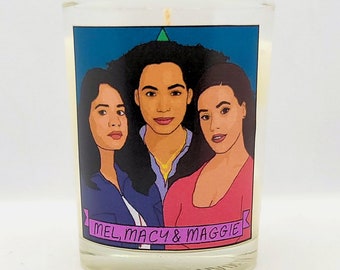 Mel, Macy, Maggie / Charmed Glass Votive Candle // LGBTQ Altar Candle