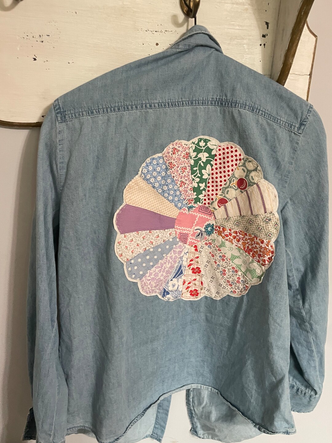 Katy Long-Sleeved Denim Shirt with Patches