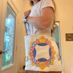 One of a Kind Vintage Quilt Fold-over Transitional Tote Bag