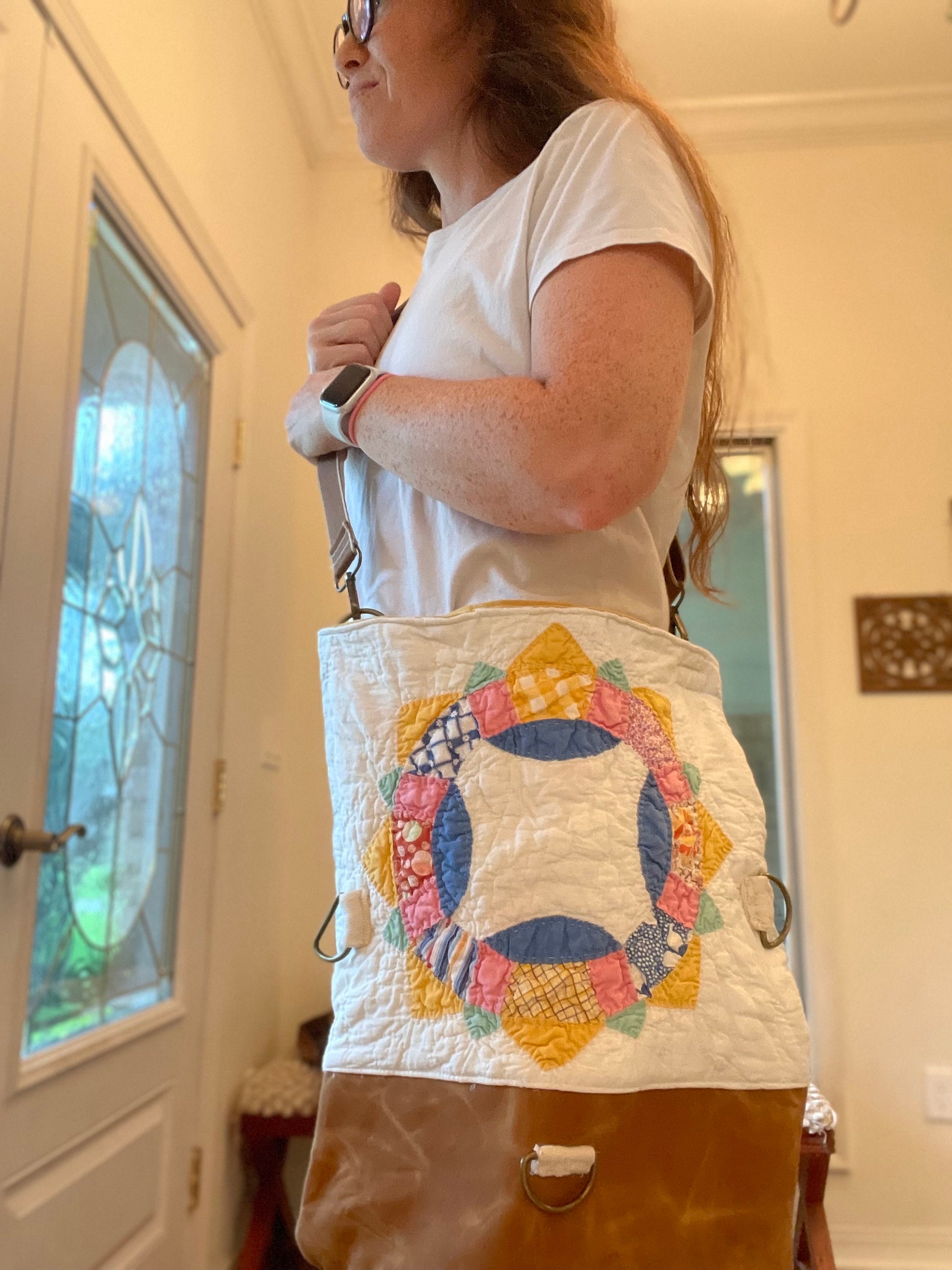 One of a Kind Vintage Quilt Fold-over Transitional Tote Bag