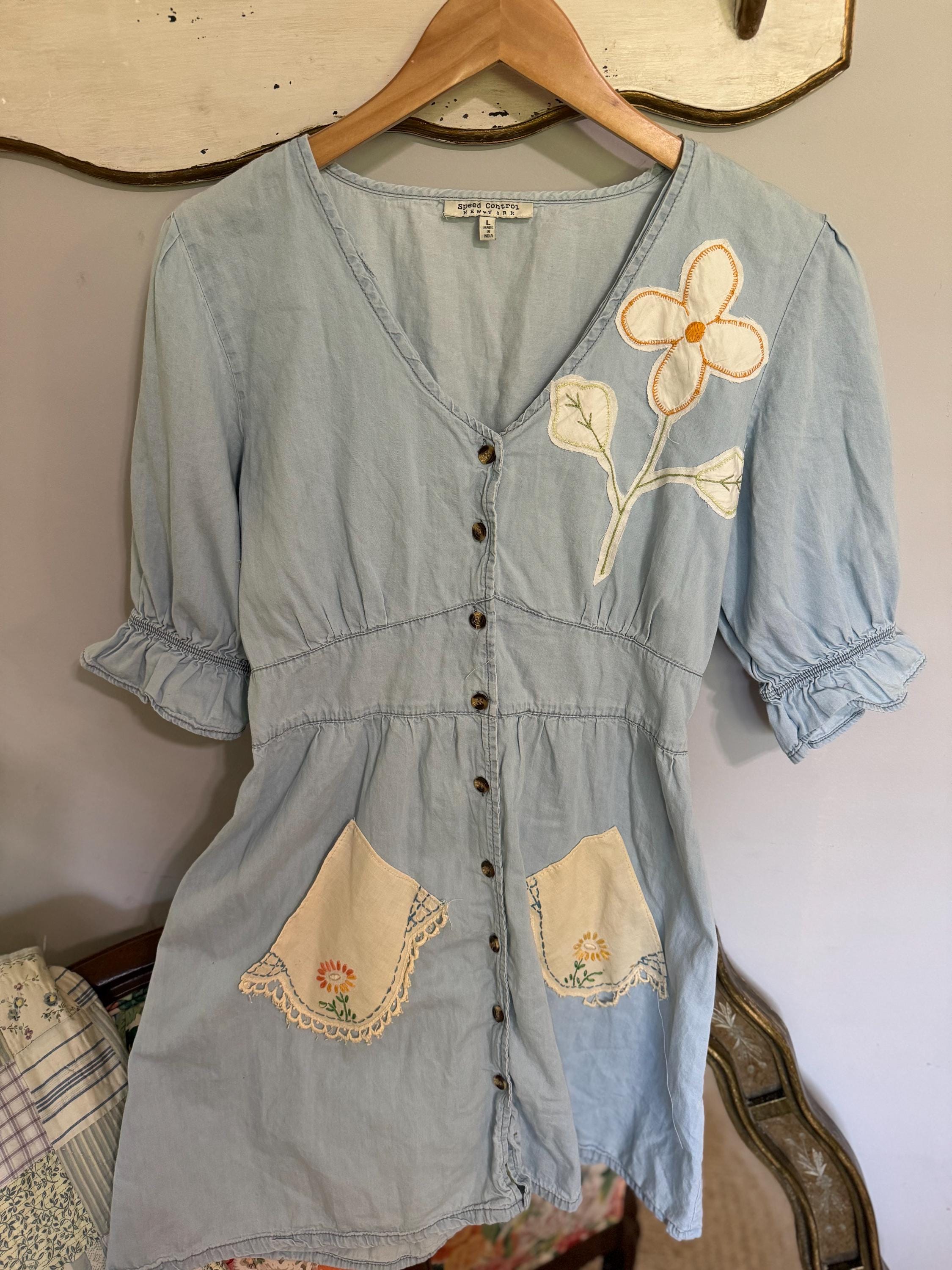 100％品質 With Dress Denim Vintage Etsy - Pieces Embroidery Linen チュニック