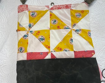 One of a Kind Vintage Quilt Fold-over Transitional Tote Bag