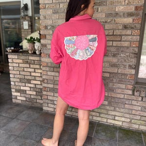 Women's Pink Button Down with Vintage Quilt Patches