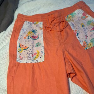 Linen Orange Pants size Large with Vintage Material Patches
