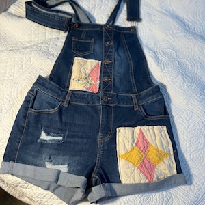 Vintage Quilt Patched Women’s Denim Overalls size M
