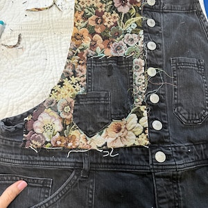 One of a Kind Vintage Upholstry Pilcro Anthropology Patched Women’s Denim Overalls size 16 XL