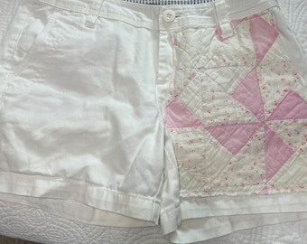 Vintage Quilt Patched White 100% Cotton Shorts