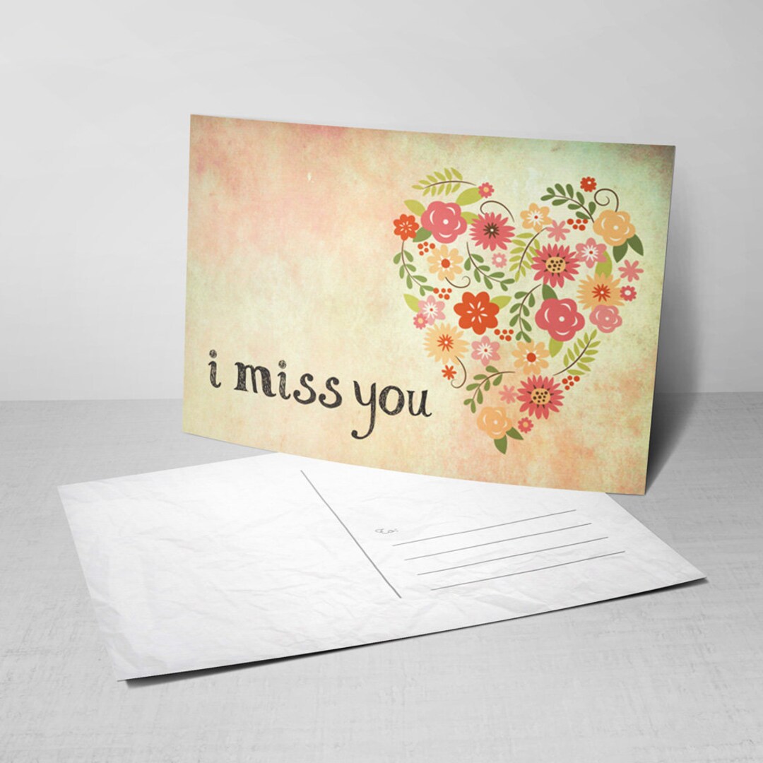 5 From My Heart Postcards - I Miss You Greeting Cards With Floral Heart ...