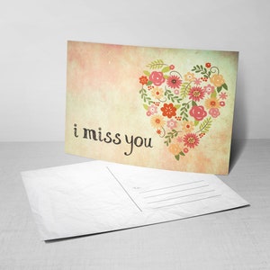 5 cartes postales From My Heart - Tu me manques Cartes de vœux avec Floral Heart Design