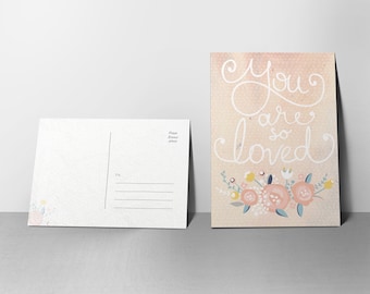 5 "You Are So Loved"-vykort - Alla hjärtans dag-kort med vintageinspirerad design med blommor