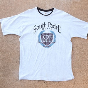 South Padre Shirt XL - Vintage 90s South Padre Island Texas T-Shirt Extra Large - Layered Collar and Sleeves - Mock Neck - Paisley