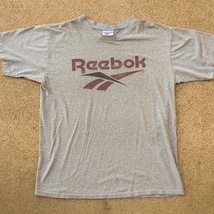 90s Reebok Shirt L - Vintage Reebok T-shirt Large - Heather Gray - Reebok Logo - Distressed - Worn - 90s Reebok - 90s Tennis