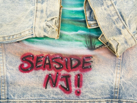 Painted Jean Jacket M - Surfin' Seaside NJ - Robe… - image 6