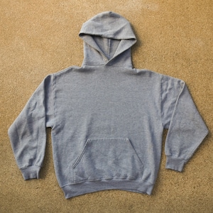 Gray Hoodie L - Stained - Vintage 80s 90s Hooded Sweatshirt Large - Jerzees Super Sweats - Blank - Plain - Pullover - Jumper - Made in USA