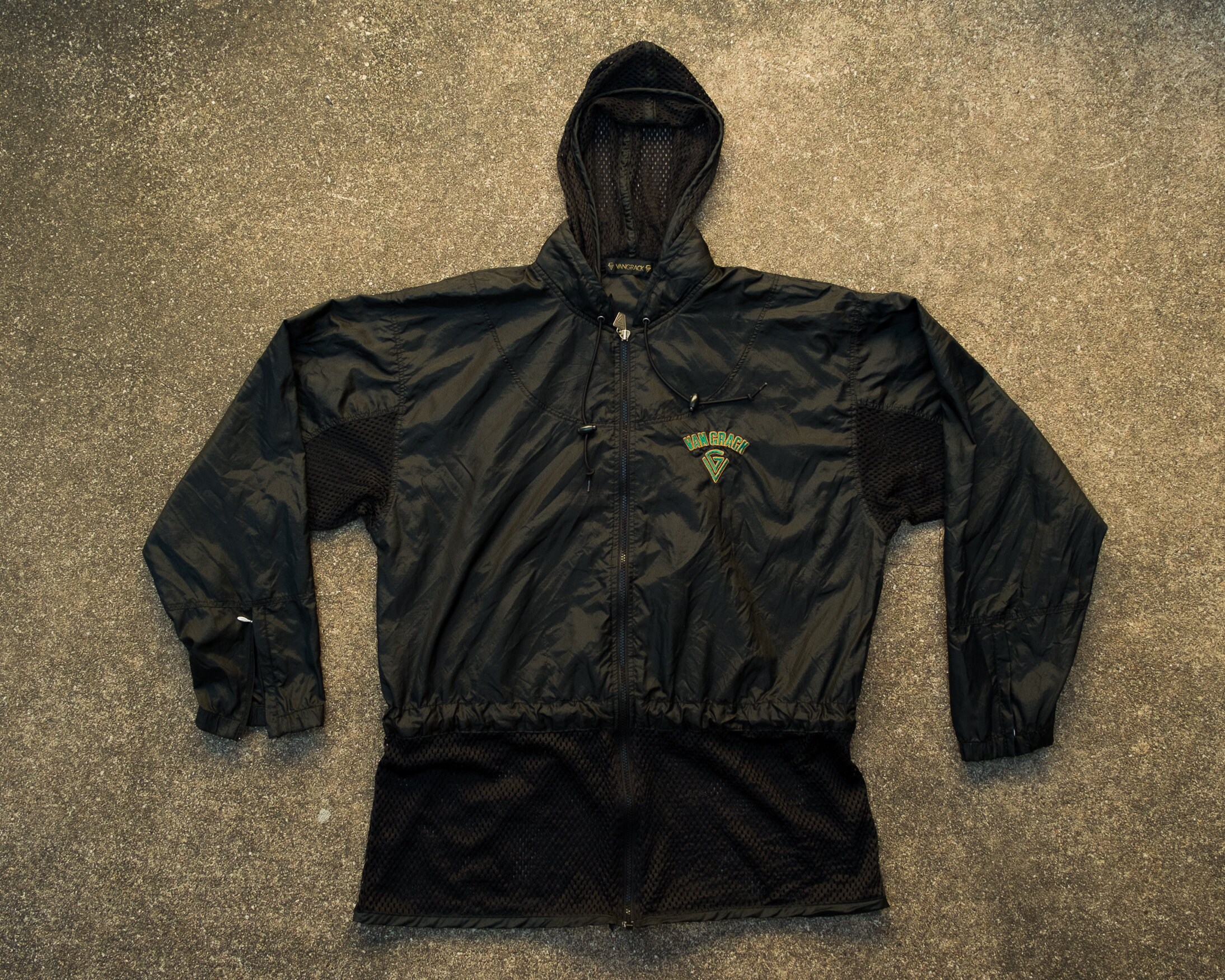 Mesh Windbreaker XL - 90s Van Grack Mesh Paneled Jacket XL - Mesh Hood - Warm Up - 90s Sportswear - 90s Streetwear 直販最安価格 90s VANGRACK black Lsize denimjacket Gジャン/デニムジャケット