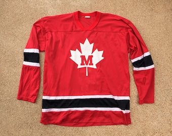 Vintage Distressed Hockey Jersey L/XL – Canada Maple Leaf, Red Black White
