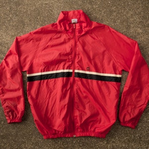 90s Converse Jacket L - Stained - Vintage Converse Windbreaker Men&#39;s Large - Vintage Red Windbreaker - Detachable Hood - Made in USA
