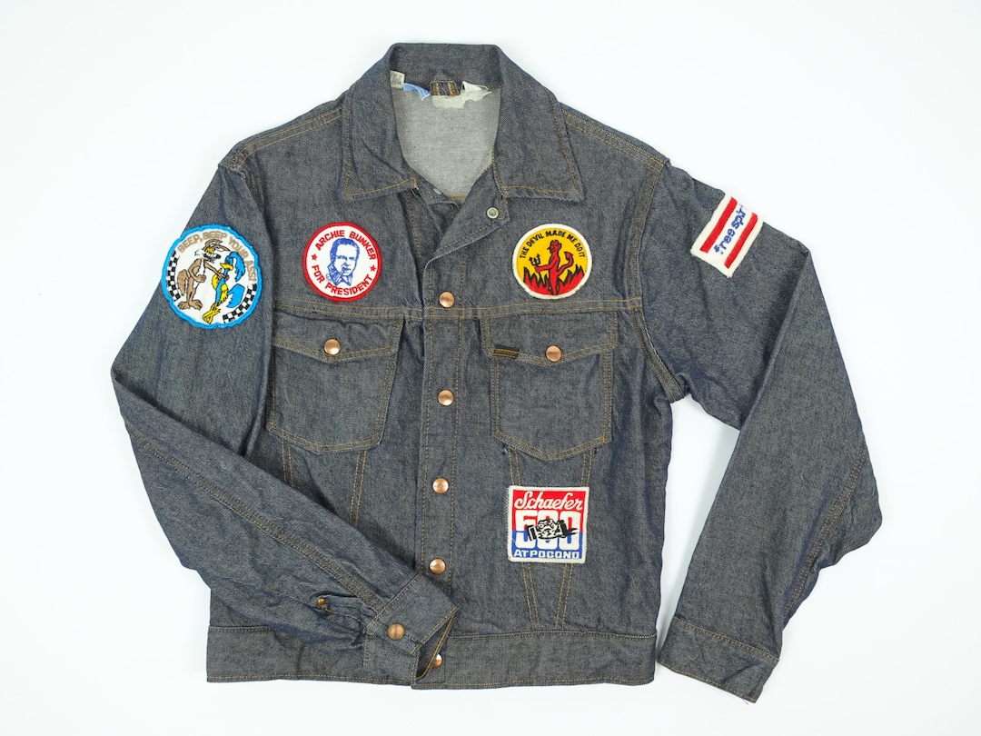 BrooklynsTrunk Vintage 80's Badge Patched Up Denim Jacket