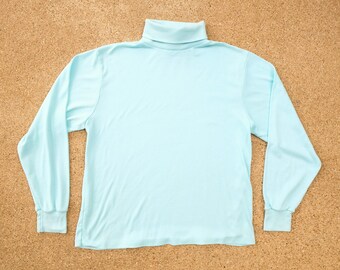 TroyanVintage Mint Turtleneck M - Vintage LL Bean Turtleneck Sweater Mint Green - Made in USA - 100% Cotton - Thin - Heritage - 80s LL Bean Medium