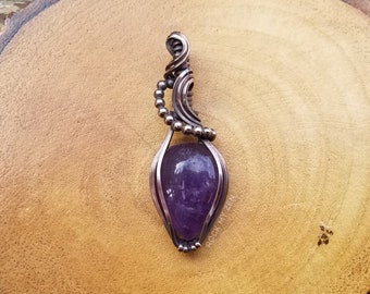 NEW ITEM!  February Birthstone Aquarius Stone - Small Amethyst Wirewrapped Pendant with optional cord by Rock My Zen - Added 11/20/23